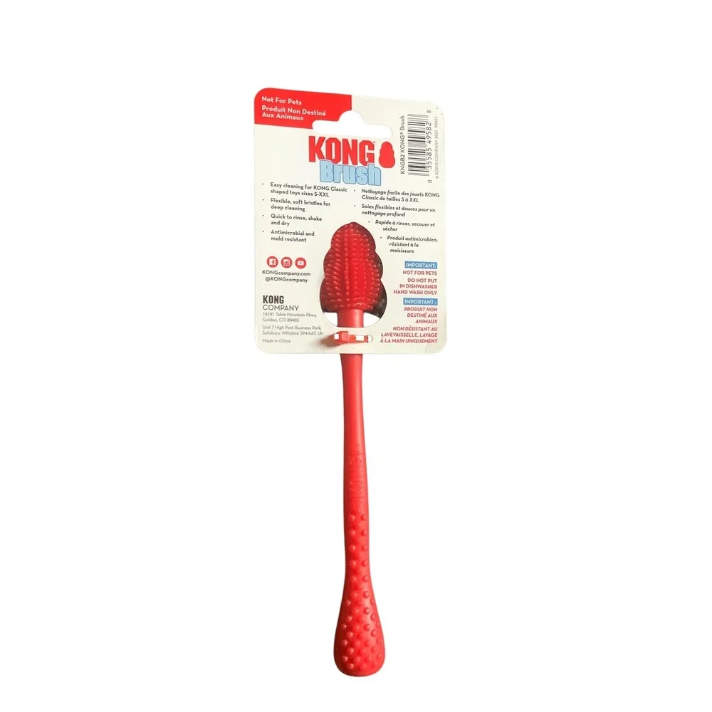 KONG Brush Red Rubber Toy Cleaning Tool for KONG Classic Sizes S-XXL BPA Free